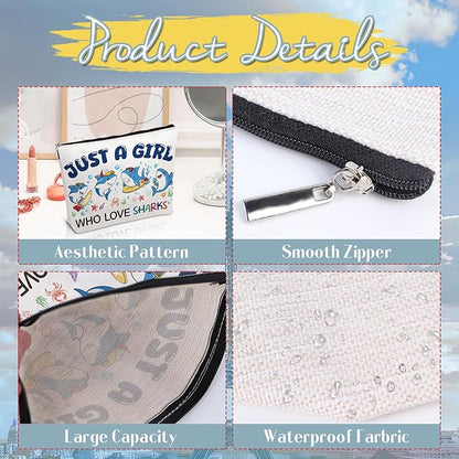 Shark Makeup Bag Gifts - Shark Lovers Gifts for Women Girls, Cartoon Ocean Creatures Cosmetic Toiletry Bag Pouch, Christmas Birthday Presents for Mom Sisters Daughter Besties Friends