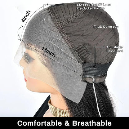 FABA Body Wave Lace Front Wigs - Human Hair, 30 Inch, 13x4 HD Lace, 180% Density, Natural Black, Pre-Plucked with Baby Hair