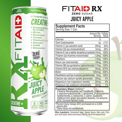 FITAID RX Zero Sugar, Encapsulated Creatine, Workout Recovery Drink, All-In-One Blend, BCAAs, Glucosamine, Turmeric, B-Complex, Electrolytes, Variety Pack, 12 Fl Oz (Pack of 24)