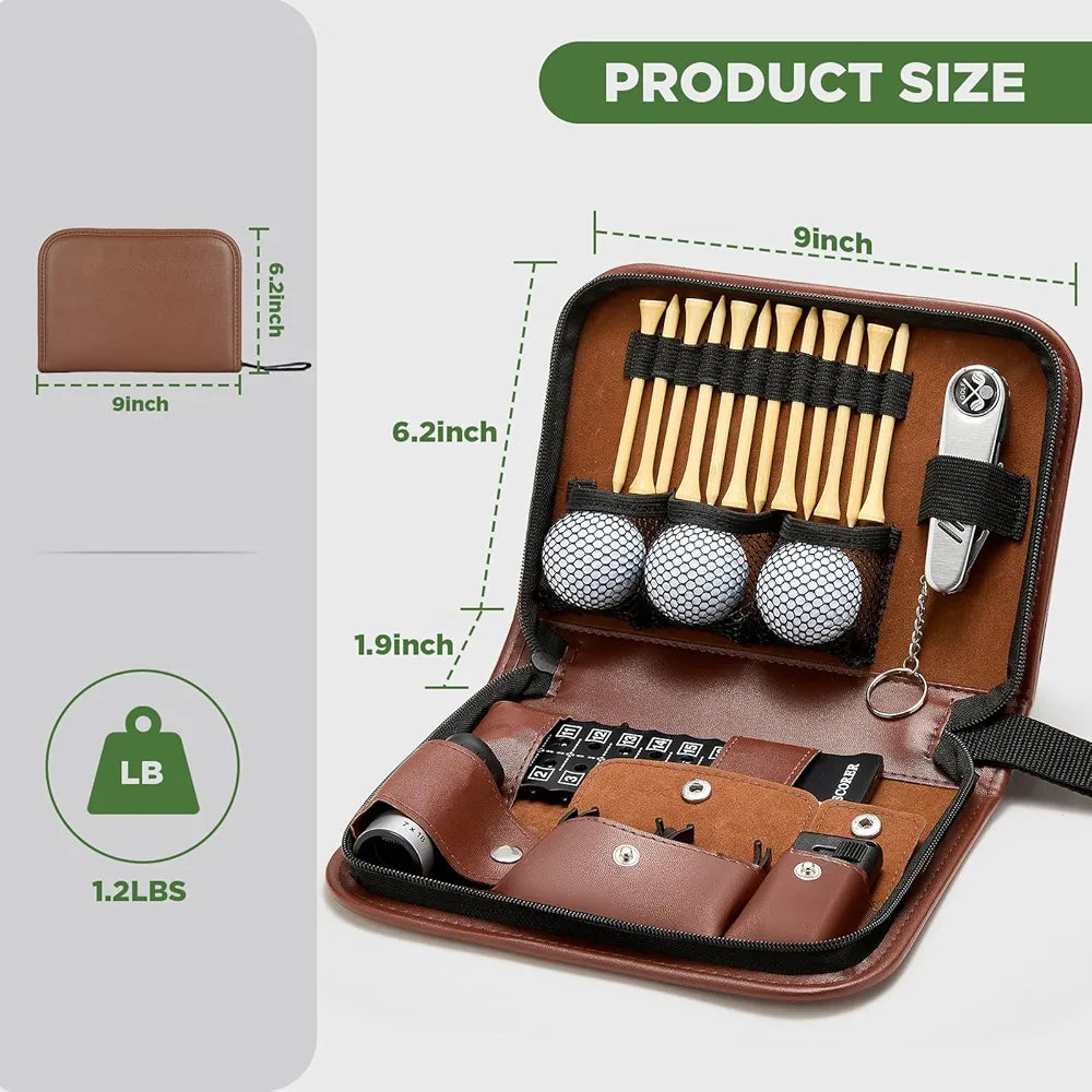 Golf Accessories for Men and Women for Golfers, Accessories Set in Hi-End PU Case with Golf Balls, HD Rangefinder, Golf Tees, Cleaning Brush, Divot Knife, Scorer, Golf Ball Clamp