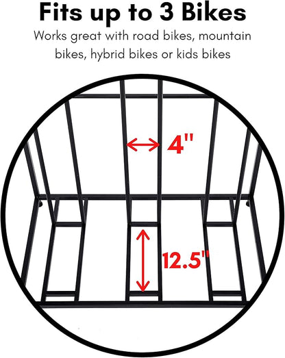 BIRDROCK HOME Bike Rack Garage Storage Floor Stand - Freestanding Organizer for Outdoor Yard - Upright Wall Mount for Scooters, Rakes, Motorcycles, Hoverboards, Gloves - Holds 3 Bicycle - Black