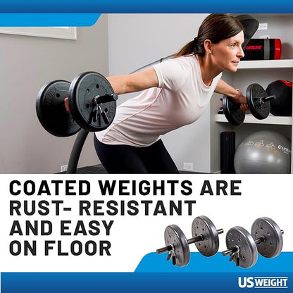 US Weight 105 Pound Barbell Weight Set for Home Gym| Adjustable Weight Set with Two Dumbbell Bars and Full 6 Ft Bar, Black
