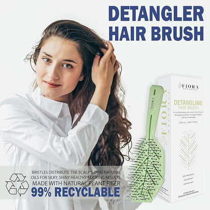 Fiora Naturals Hair Detangling Brush -100% Bio-Friendly Detangler hair brush w/Ultra-soft Bristles- Glide Through Tangles with Ease - For Curly, Fine, Women, Men, Kids, Toddlers, Wet and Dry Hair