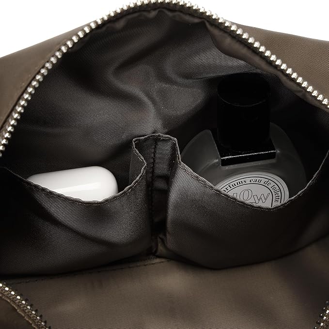 Organizer Bag Lightweight Cosmetic Bag with Ring Clasp Perfect Travel Makeup Bag for Women nylon Stand Up Design (Brown/Nylon)