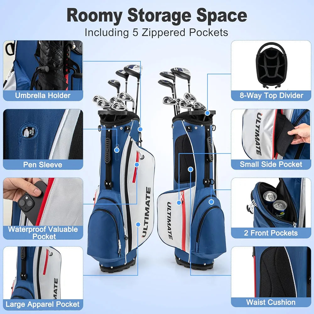 Tangkula 9/10 Pieces Men's Complete Golf Clubs Set Right Hand, Includes 460cc Alloy #1 Driver & #3 Fairway Wood & #4 Hybrid & #6/#7/#8/#9/#P Irons & Putter, Golf Club Set