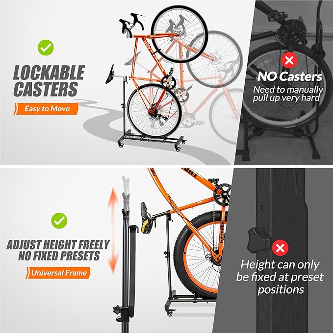 Vertical Bike Stand, Freestanding Indoor Bike Storage Rack Upright Bicycle Floor Stand Indoor Bike Holder with Adjustable Height for Garage & Apartment - for Wheels Sizes up to 29”