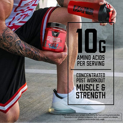 BSN CELLMASS 2.0 Post Workout Recovery with BCAA, Creatine, & Glutamine - Keto Friendly - Blue Raz, (25 Servings)