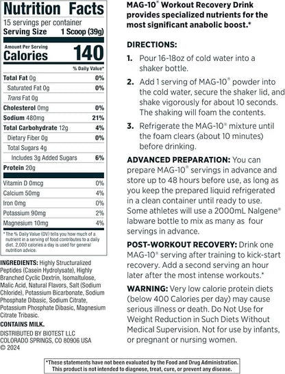 MAG-10 Recovery Drink Mix - Fast-Absorbing Peptides & Cluster Dextrin for Muscle Gains, Quick Recovery & Peak Performance - 15 Servings, Berry (1.29 lb)