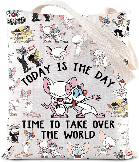 FOTAP Cartoon Characters Lover Gift Comedy Anime TV Series Makeup Bag Rat Brain Cosmetic Bag BFF Gift (THE WORLD T)