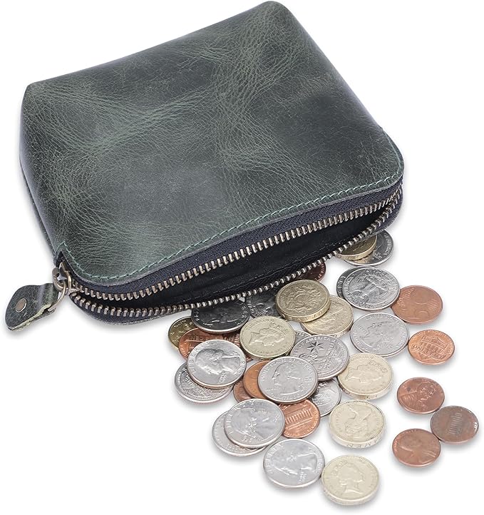 The Antiq Leather Cosmetic Bags Make Up Bags for Women - Handmade Makeup Case Small Makeup Bags Jewelry Coin Pouch, Toiletry Bag for Men, Travel Cosmetic Pouch For Purse- Forest Green