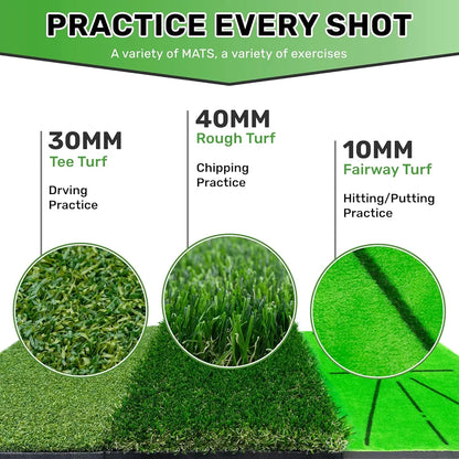 Golf Hitting Mats Training Equipment, Golf Practice Mat with Instant Swing Path Feedback, 3 Replaceable Golf Training Mats with No-Slip Heavy Duty Rubber Base