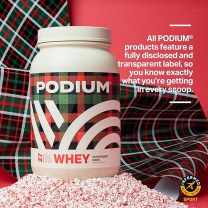 Podium Nutrition Whey Protein Powder, Peppermint Bark, 25g Protein Per Serving with Digestive Enzymes, Whey Protein Isolate & Concentrate, Gluten Free, Low Carb, Low Sugar & Soy Free, 27 Servings