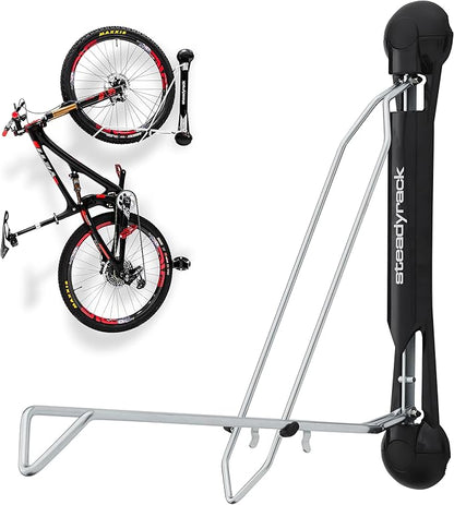 Steadyrack Bike Rack - Pivoting Mountain Bike Rack, Holds Up 77lbs, Fits 20"-29", 2.1"-2.8" Tires, Foldable Wall Mount for Space-Saving Storage Bicycle Hanger