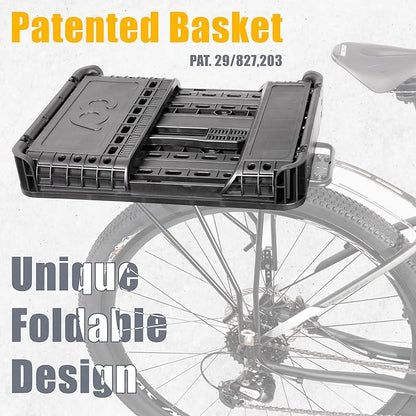 CyclingDeal Foldable Rear Bike Basket | Patented Design, Easy Install & Large Storage Capacity w/Cargo Net for Safety | Premium Quality, Durable Basket & Weather Resistant Rear Bike Rack Basket