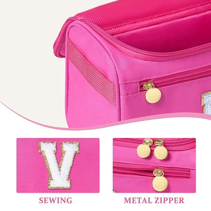 COSHAYSOO Summer Birthday Gifts for Women Her Beach Vacation Gift Ideas Personalized Travel Size Toiletries Organizer, Large Hanging Toiletry Bag Skincare Case Waterproof Traveling Hot Pink Letter V