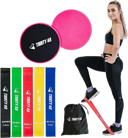 Thirty48 Gliding Discs Core Sliders and 5 Exercise