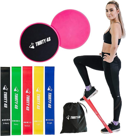 Thirty48 Gliding Discs Core Sliders and 5 Exercise