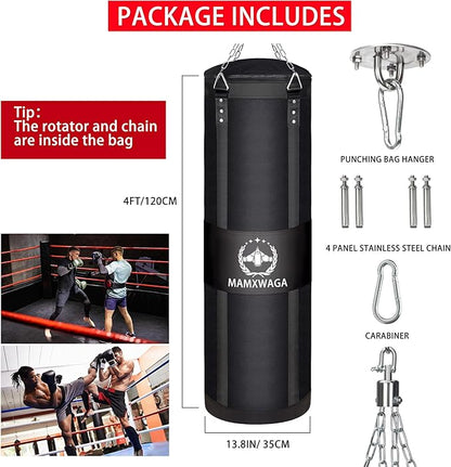 4FT Canvas Punching Bags for Adults, Hanging Heavy Boxing Bag for Kickboxing Karate Taekwondo Muay Thai Training, Max Load-Bearing 180 Lbs (Unfilled)