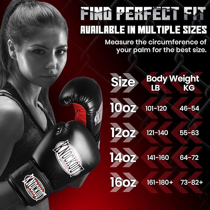 Knockout Gel Boxing Gloves for Men Women - Pro Training Sparring, Maya Hide Leather Muay Thai MMA Kickboxing, Adults-Kids Heavy Bag Workout Gloves for Boxing -Ultra-Wide Wrist Support 10 oz - 16 oz