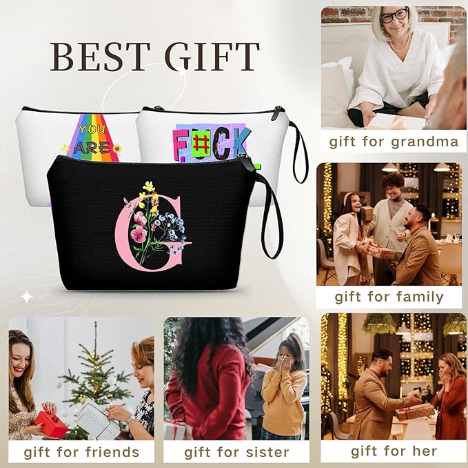 SEAMOON Women Birthday Unique Initial Funny Gifts for Teenage Girl Sister Friends Bridesmaid Personalized Travel Make up Cosmetic Bag with Mirror Valentines Mothers Day Christmas Graduation G