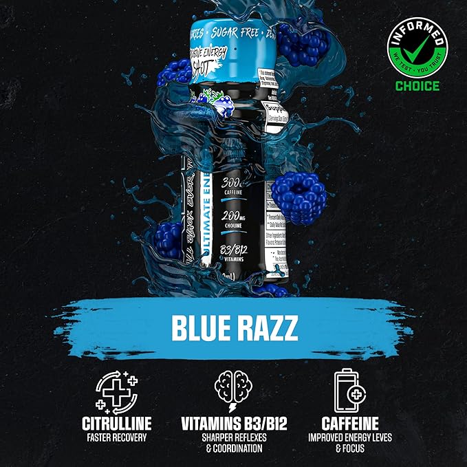 All Black Everything Energy Shots | 12 Pack | 300mg Caffeine | Blue Razz | Zero Sugar | Energy +Â Focus Supplement | Nootropic Blend for Gym or Work