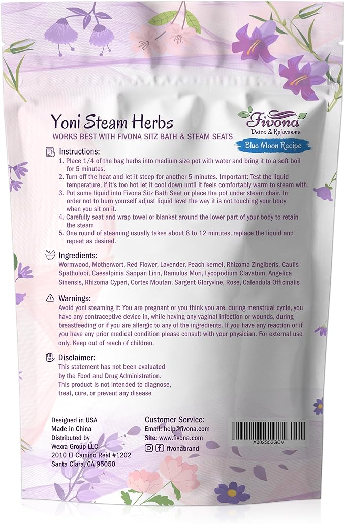 Fivona 2-in-1 Yoni Steaming Kit Over The Toilet Seat with V Steam Herbs Blue Moon Recipe for Detox, Cleansing, PH Balance and Odor Control