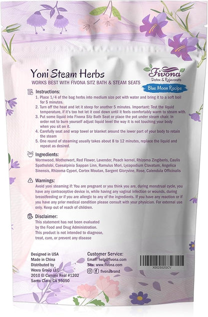 Fivona 2-in-1 Yoni Steaming Kit Over The Toilet Seat with V Steam Herbs Blue Moon Recipe for Detox, Cleansing, PH Balance and Odor Control