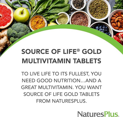 Source of Life Gold Multivitamin - 180 Tablets - Blood Support, Bone Support, Healthy Immune System - Includes Vitamins D3, B12, K2 & Over 120 Whole Food Nutrients - 60 Servings