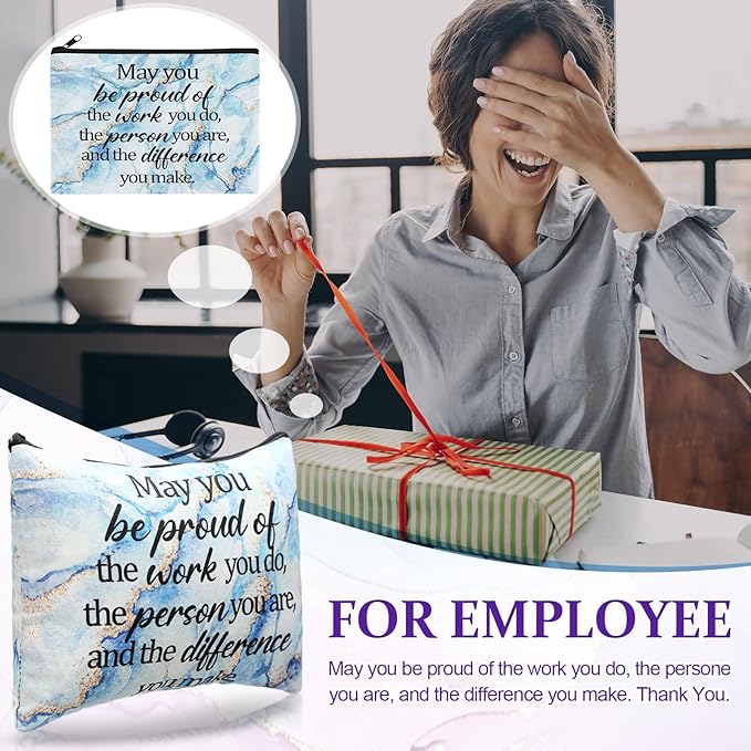 Sieral 20 Pcs Employee Appreciation Gifts Inspirational Canvas Makeup Bags Marble Inspirational Cosmetic Bag with Zipper Appreciation Bag for Employees Coworkers Staff Teacher Volunteer Thank You Gift