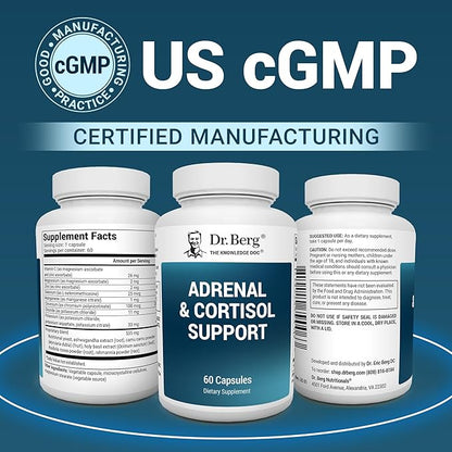Dr. Berg Adrenal & Cortisol Supplement New Formula - Adrenal Supplement & Cortisol Manager for Mood, Focus and Stress Support - Adrenal Supplements with Ashwagandha Extracts - 60 Capsules 3 Pack