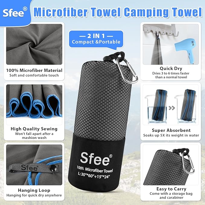 Sfee 2 Pack Microfiber Travel Towel