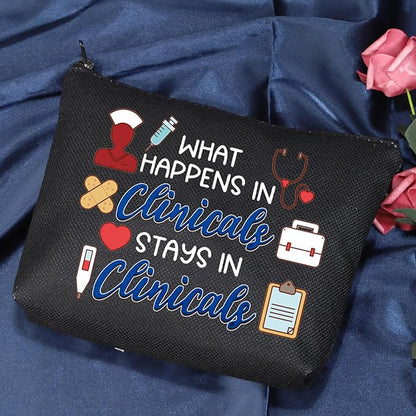 POFULL Nursing Clinical Instructor Gift What Happens in Clinicals Stays in Clinicals Cosmetic Bag Medical Gift (What Happens black bag)