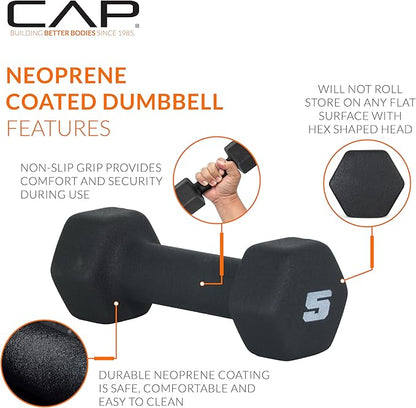 CAP Barbell 100 lb Neoprene Hex Dumbbell Weight Set with Vertical A-Frame Rack - Black