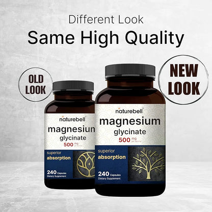 NatureBell Magnesium Glycinate 500mg, 240 Capsules | 100% Chelated & Purified | Sleep, Muscle & Heart Support | 3rd Party Tested, Non-GMO, Gluten-Free