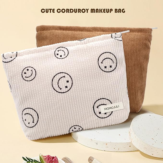 Corduroy Makeup Bag Cosmestic Bag 2pcs Large Capacity Ladies Women Aesthetic Make Up Organizer Accessories Zipper Pouch Purse 2PCS