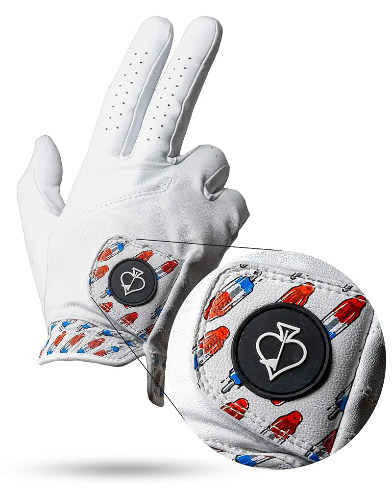 Pins & Aces - Rocket Pop Golf Glove Design - Premium AAA Cabretta Leather, Long-Lasting Durable Tour Glove for Men or Women - Premium Leather Golf Glove Left & Right Hand
