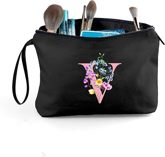 SEAMOON Mom Birthday Thank You Appreciation Gifts for Women Aunt Teacher Coworkers Bride Bridesmaid Monogrammed Travel Makeup Cosmetic Bag with Mirror Valentines Mothers Day Christmas Graduation V