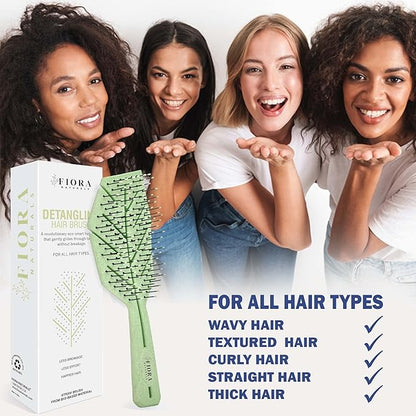 Fiora Naturals Hair Detangling Brush -100% Bio-Friendly Detangler hair brush w/Ultra-soft Bristles- Glide Through Tangles with Ease - For Curly, Fine, Women, Men, Kids, Toddlers, Wet and Dry Hair