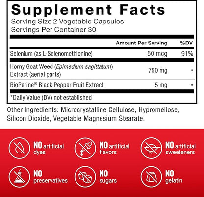 FORCE FACTOR Horny Goat Weed for Men, 3-Pack, Natural Male Drive & Vitality Supplement with Natural Ingredients for Superior Absorption, Fundamental Series, 750mg, 180 Capsules
