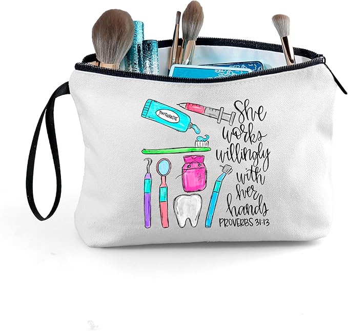 Dental Hygienist Gifts,Dentist Gift,Dental Assistant Gifts,Teeth Gifts for Female Friend Sister,Dental Gifts,Dental Gifts for Coworkers,Dentist Appreciation Gift Makeup Bag,Christmas Gifts