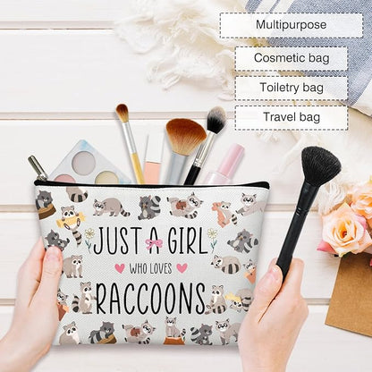 Raccoon Makeup Bag - Just A Girl Who Love Raccoons, Raccoon Lover Gifts Birthday Gifts for Sister Friends Breeder Animal Lover, Cosmetic Bag Skincare Bag Toiletry Bag Pouch Travel Accessories -19