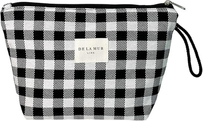 Large Checkered Travel Makeup Bag for Women – Black & White Cosmetic Organizer for Toiletries, Skincare & Beauty – Durable Travel Size Toiletry Pouch – Made in Barcelona, Spain