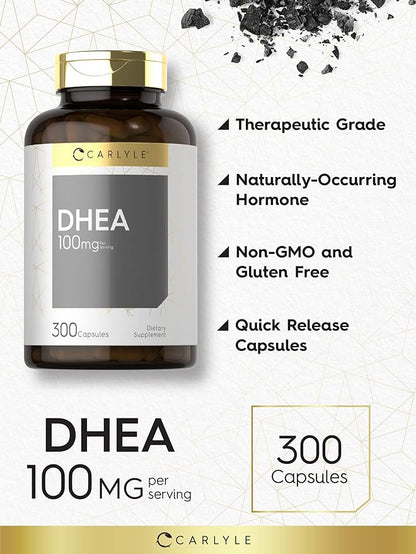 Carlyle DHEA 100mg Supplement | 300 Capsules | Non-GMO & Gluten Free
