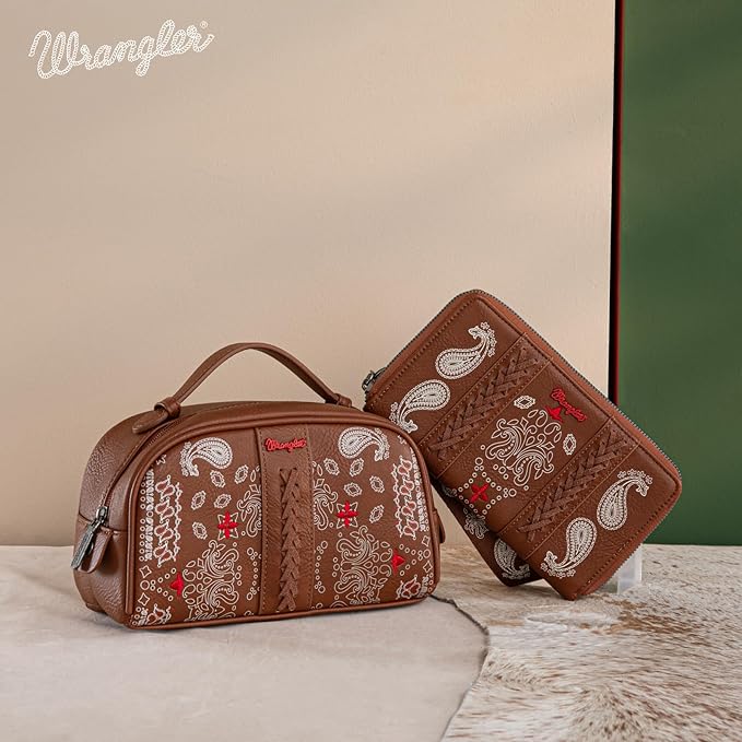 Wrangler Makeup Pouch Bag Mini Western Toiletry Purse Cosmetic Organizer Paisley Travel Pouch for Women
