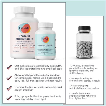 Prenatal Vitamin + DHA | Omega 3 Fish Oil with DHA & EPA for Brain Development & Nervous System Support | 26+ Vital Nutrients | Dietitian-formulated, Non-GMO, 3rd Party Tested, 30 Servings