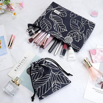 WLLWOO Makeup Bag-2pcs Smile Face Corduroy Cosmetic Bag Zipper Interior Waterproof Pencil Case Coin Purse Travel Toiletry Small Makeup Pouch For Women