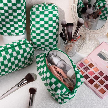 6 Pcs Preppy Makeup Bag Checkered Cosmetic Bag Bulk Green Makeup Pouch Personalize Travel Toiletry Bag Organizer Cute DIY Makeup Brushes Storage Bag for Women
