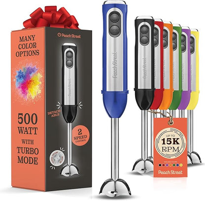 Powerful Immersion Blender, Electric Hand Blender 500 Watt with Turbo Mode, Detachable Base. Handheld Kitchen Blender Stick for Soup, Smoothie, Puree, Baby Food, 304 Stainless Steel Blades