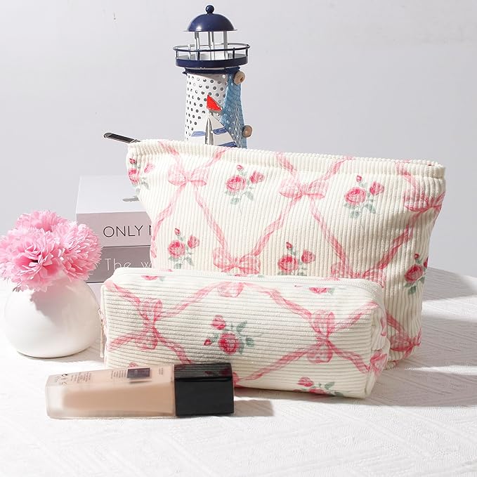 Cosmetic Bag for Women Corduroy Makeup Bag Travel Make Up Organizer Tool Pouch Small Bag for Purse, Zipper Portable Storage Pouch Toiletry Bag for Women (Diamond pink)