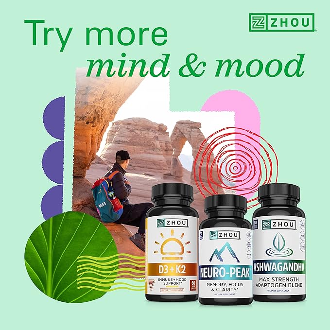 Zhou Natural Caffeine Pills 100mg with L-Theanine 200mg, Nootropic Supplement, Clean Energy, Endurance and MentalFocus, Non-GMO, Vegan, Gluten-Free, 60 Capsules